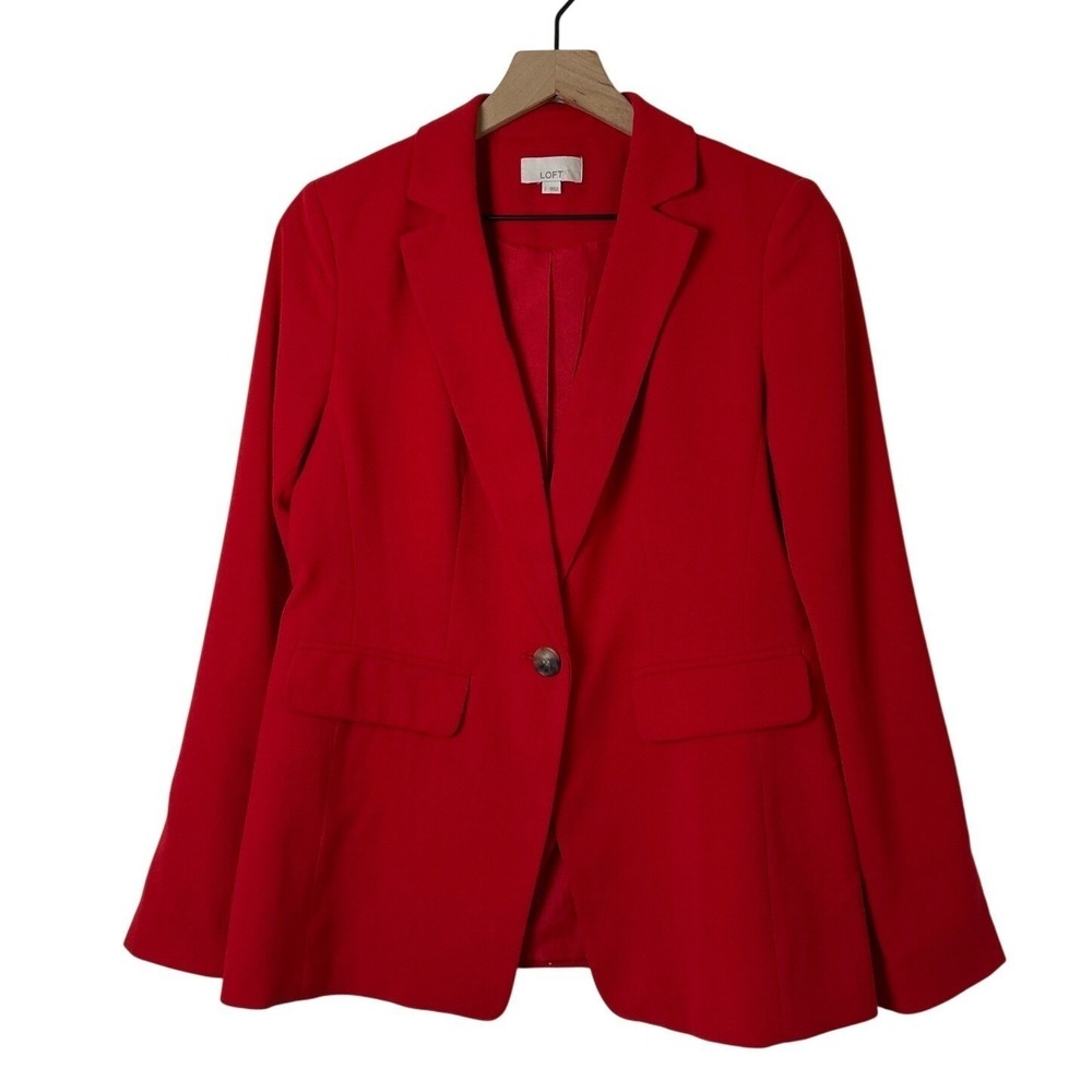 LOFT Women Blazer Red Size 2 Single Button Notched Lapel Lined Flap Pockets